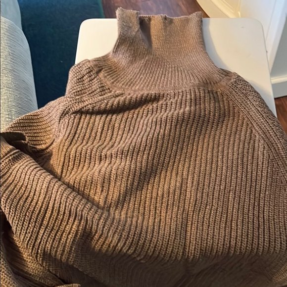 Brown Knit Dolman Style Turtle Neck Sweater Cape - Picture 9 of 10